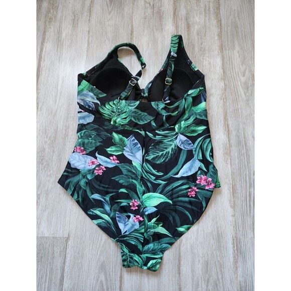 Kona Sol Tie Front Tummy Control One Piece Swimsuit Full Coverage Floral Sz 18 - Picture 4 of 9